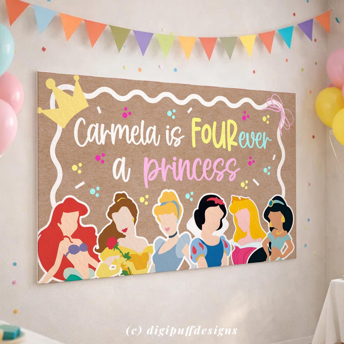 Editable Fourever A Princess Banner, 4th Birthday Princess Party Decor ...