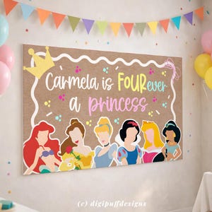 Four Ever a Princess birthday banner template for girls, princess party decor printable sign