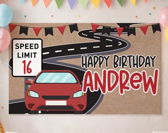 Editable Speed Limit Car Banner Template ,Race Car Birthday Backdrop , Teen Birthday Adult Party Decor, DIY Canva Sign 2x6 Walgreens