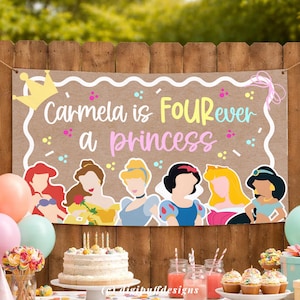 Four Ever a Princess birthday banner template for girls, princess party decor printable sign