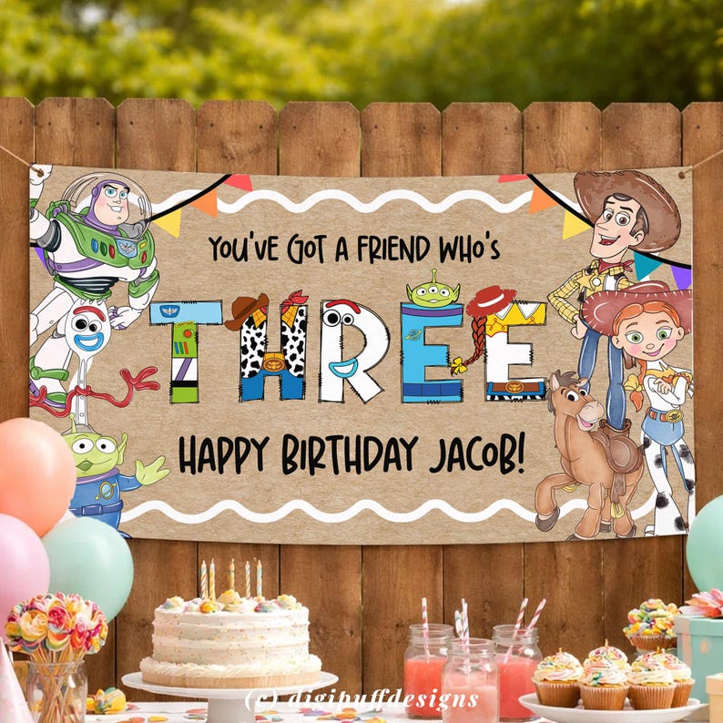 Editable 3rd birthday backdrop template kids party banner 2x6