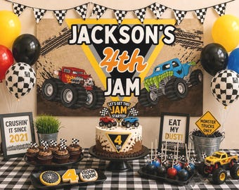 Editable Monster Truck Birthday Banner Template, Jam Bday Backdrop, Monster Truck Party Decor, DIY Painted Style Poster, 2x6 5x3 Walgreens