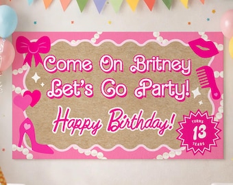 Plantilla editable de pancarta rosa moderna para muñecas, fondo de cumpleaños coqueto, impresión de Walgreens, decoración de letrero para fiesta de muñecas femeninas, estilo pintado DIY