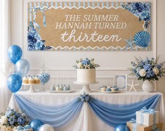 Editable The Summer Turned Thirteen Birthday Banner, 13th Backdrop, Summer Party Sign, Tropical Teen Bday Decor, Painted Style Poster