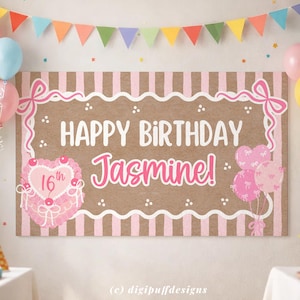 AN-Birthday Banner – Preppy Stil, Großes Polyester-Banner 115 X 200 Cm, Wiederverwendbar, Perfekt Als Fotohintergrund Für Mädchen-Geburtstagsparty
