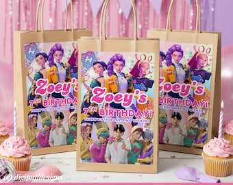 Etiqueta de regalo para fiesta de cumpleaños de Kpop Demon Hunter, etiqueta imprimible para bolsa de regalo