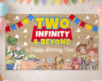 Editable TWO infinity beyond, 36x60 72x2 DIY Painted Style, Party Banner Sign, Toy 2nd Birthday Party Decor Backdrop