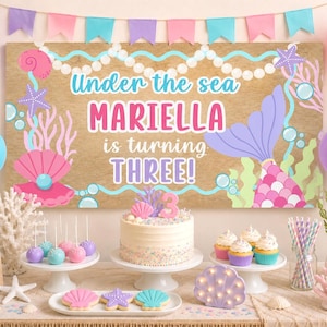 Editable Under the Sea Birthday Banner Template, Mermaid Backdrop, Girls Banner, DIY Painted Party Sign, Ocean Theme Birthday Decor