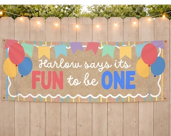 Editable Fun to Be One Birthday Banner, Colorful First Birthday Backdrop, Fun 1st Bday Party Sign, Painted Style Banner, Walgreens Ready