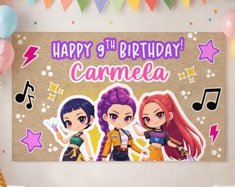 Pancarta de fiesta estilo Kpop pintada a mano, pancarta de cumpleaños Kraft, pancarta de cumpleaños, fondo para fiestas, plantilla de pancarta para fiestas