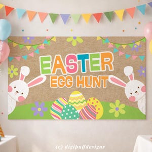 Editable Easter Egg Hunt Banner, Party Banner Template, Bunny Easter Backdrop Party Sign Decor, DIY Painted Style, 2x6 Walgreens Poster