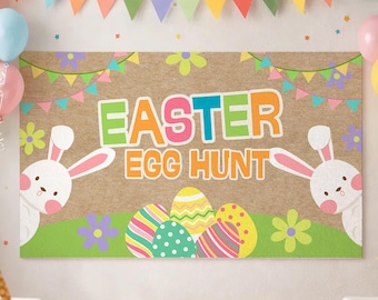 Banner editable para búsqueda de huevos de Pascua, plantilla para banner de fiesta, fondo de Pascua con conejito, letrero decorativo para fiesta, estilo pintado DIY, póster de Walgreens de 2x6