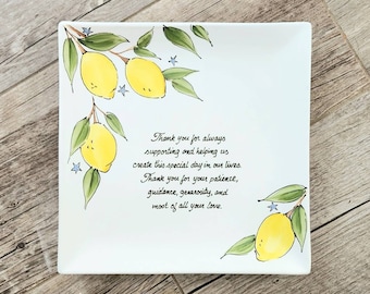 Wedding Gift for Parents, QUICK SHIP, Personalized Thank you Mom and Dad, Mother and Father present, hand painted, lemons