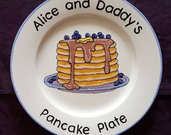 Hand painted Pancake Plate, unique daddy present, Grandfather, Birthday, Mom, Dad, Nana, Grandpa, personalized plate
