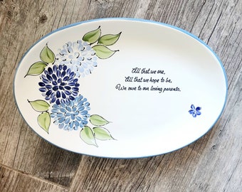 Wedding Gift for Mom and Dad, Personalized Thank you parents Mother and Father present hand painted wedding plate blue floral 1