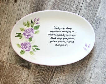 Wedding Gift for Parents, Personalized Thank you Mom and Dad Mother and Father present hand painted wedding plate lavender rose