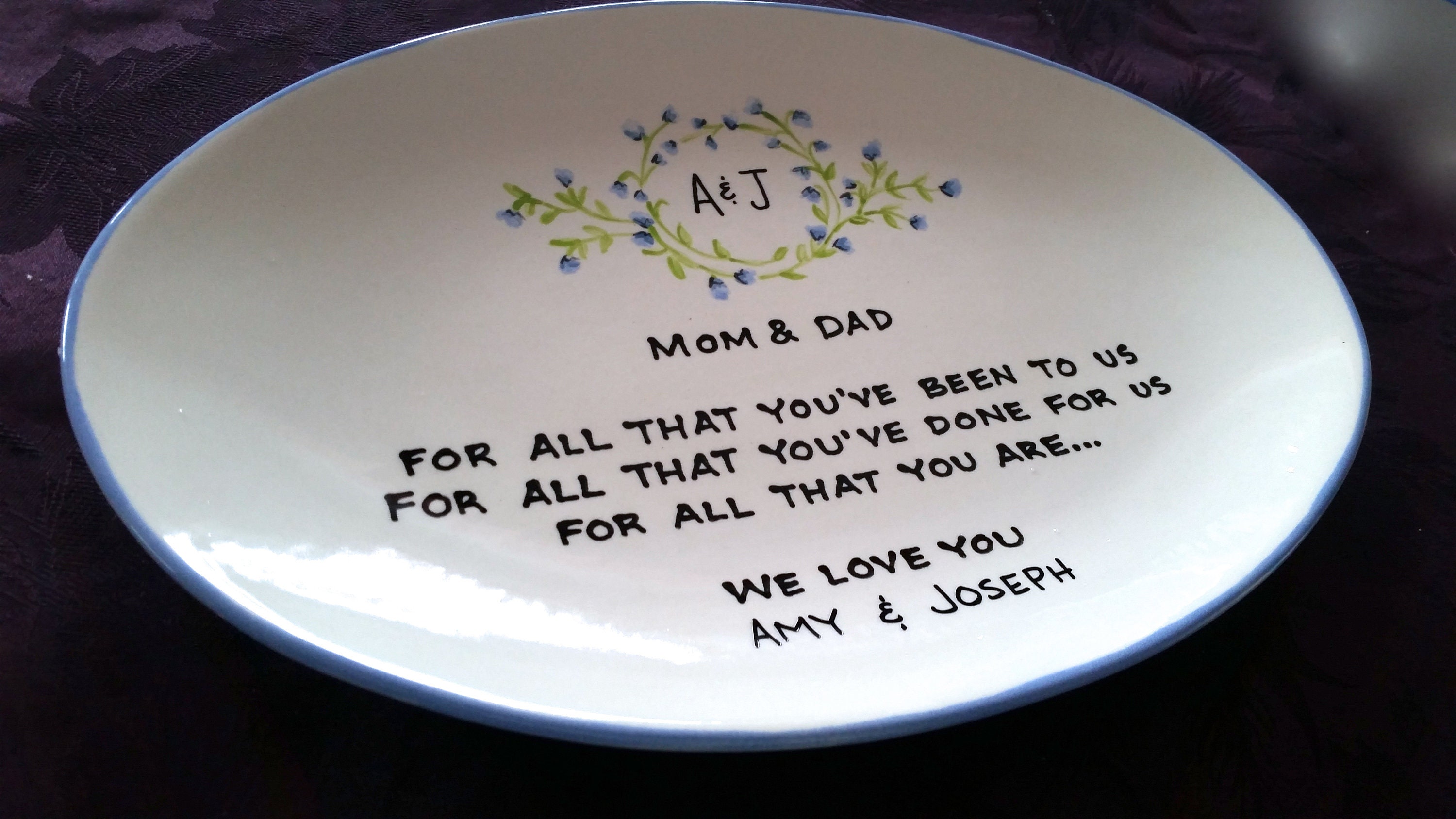 Wedding Gift for Parents Plate Thank you Mom and Dad Parents Etsy
