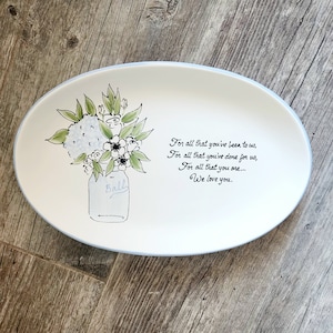 Wedding Gift for Parents, Mason Jar CUSTOM Personalized Thank you Mom and Dad Mother and Father present hand painted wedding plate mason jar image 5