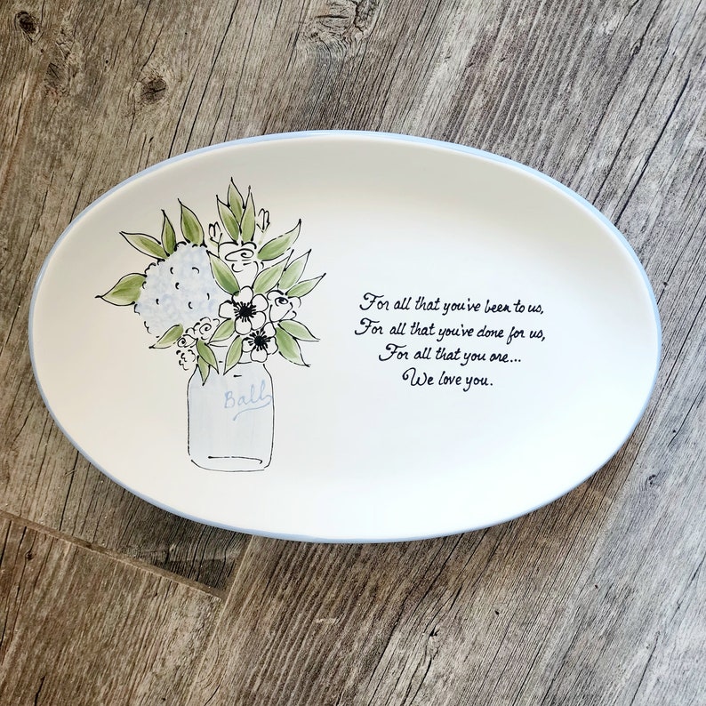 Wedding Gift for Parents, Mason Jar CUSTOM Personalized Thank you Mom and Dad Mother and Father present hand painted wedding plate mason jar image 5