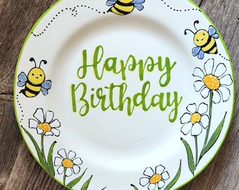 Bumble Bee Birthday Plate, Cake plate, 1st birthday, Happy Birthday plate, personalized birthday plate Birthday Gift