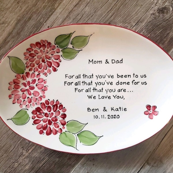 Personalized Gift for Parents, wedding gift for mom and dad, Thank you gift for mother of the bride and groom, hand painted plateBlue floral