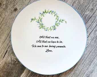 Wedding Gift for Parents, QUICK SHIP, Personalized Thank you Mom and Dad, Mother and Father present, hand painted, wreath