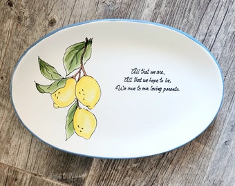 Wedding Gift for Parents, Personalized Thank you Mom and Dad Mother and Father present hand painted wedding plate lemons