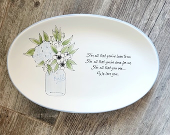 Wedding Gift for Parents, Mason Jar CUSTOM Personalized Thank you Mom and Dad Mother and Father present hand painted wedding plate mason jar