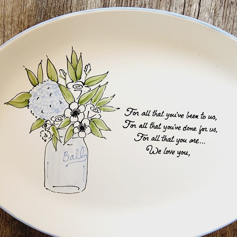 Wedding Gift for Parents, Mason Jar CUSTOM Personalized Thank you Mom and Dad Mother and Father present hand painted wedding plate mason jar image 2
