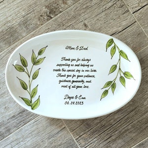 Wedding gift for Mom and Dad, CUSTOM Personalized Gift for Parents, Thank you for mother of the bride and groom, hand painted plate, greens