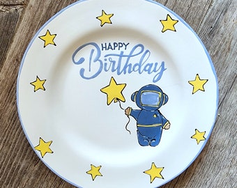 Astronaut Birthday Plate, Cake plate, 1st birthday, Happy Birthday plate, personalized birthday plate Birthday Gift