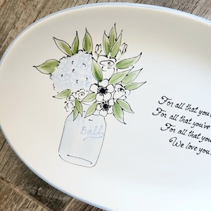 Wedding Gift for Parents, Mason Jar CUSTOM Personalized Thank you Mom and Dad Mother and Father present hand painted wedding plate mason jar image 3