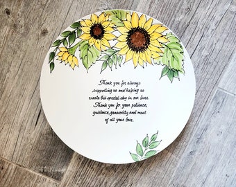 Wedding Gift for Parents, QUICK SHIP, Personalized Thank you Mom and Dad, Mother and Father present, hand painted, sunflower