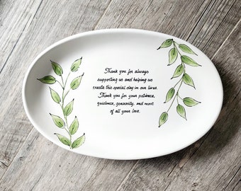 Gift for Parents, Personalized Thank you Mom and Dad Mother and Father present hand painted wedding plate greens 1