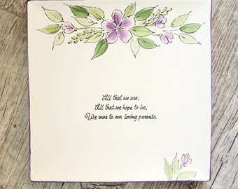 Mom and Dad thank you gift, personalized Wedding Gift for Parents, Mother and Father present, hand painted wedding plate, lavender floral
