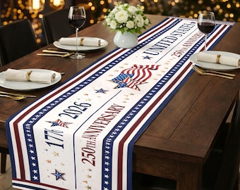 USA 250 Year Celebration Table Runner Decor, America 250th Anniversary Patriotic Table Decoration, 1776–2026 Independence Day Home Decor