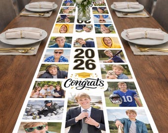 Personalized Graduation Photo Table Runner, Custom Senior 2026 Party Table Runner Decor, Polyester Graduation Keepsake, Memory Table Cloth