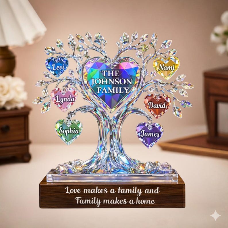 Personalized Family Tree 2D FLAT Acrylic Block, Family Acrylic Plaque ...