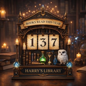 Personalized Wizard Library Book Wooden Tracker,  Inspired Reading Counter, Magical Books Read This Year Counter, Gift for Book Lovers Decor