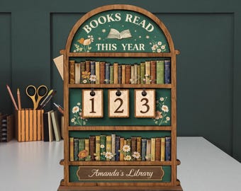 Vintage Wooden Book Tracker Sign, Personalized Reading Counter, Books Read This Year Decor, Custom Library Gift for Book Lovers, Home Decor