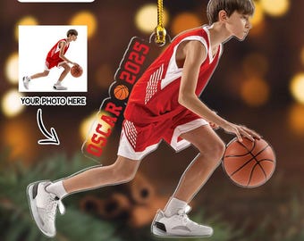 Personalized Basketball Photo Ornament: Custom Acrylic Christmas Gift (2D Flat)