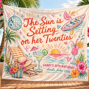 Personalized Lake 30th Birthday Tapestry Banner, Thirty Party Photo Backdrop, Sunset Soiree Welcome Sign, Beach  Lake Weekend Decor