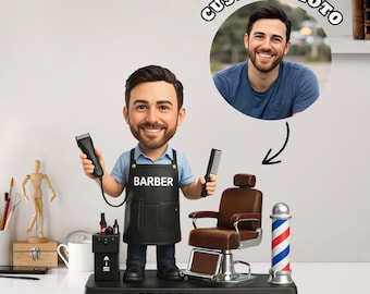 Custom Barber Acrylic Plaque, Personalized Chibi Barber with Chair, Custom Photo Hair Stylist Gift, Barber Shop Desk Decor Acrylic Block