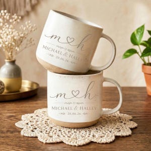 Personalized Engraved Couple Pottery Clay Mug, Wedding Gift, Custom Names and Established Date Couple Mug, Engagement Gifts, Newlywed Gift