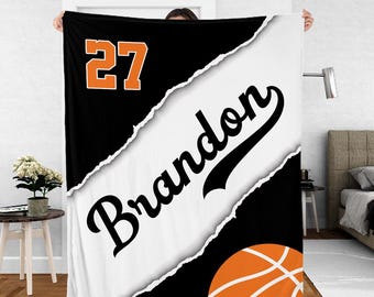 Personalized Basketball Blanket: Custom Name Plush or Sherpa Fleece