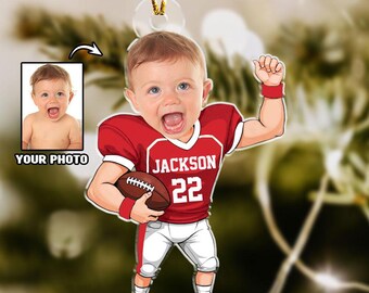 Custom Face Football Player Ornament, Personalized Football Christmas Ornament, Custom Photo Ornament, Kid Christmas Gift,Football Team Gift