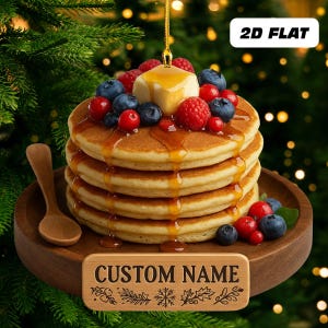 Custom Stack of Pancakes Christmas 2D Flat Ornament,Syrup and Butter Foodie Decor, Cute Brunch Lover Gift, Breakfast Themed Xmas Tree Decor