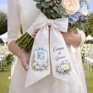 Personalized Wedding Bouquet Ribbon with Initials and Date, Bridal Bouquet Wrap for Bride, Wedding Keepsake Gift, Custom Flower Ribbon Decor