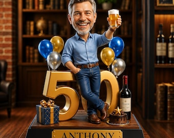 Personalized 50th Birthday Man Acrylic Plaque, Custom Photo & Number Desk Decor, Funny Beer Lover Gift 2026 for Him Milestone Party Keepsake