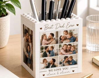 Personalized Dad Photo Building Block Pen Pot, Custom Daddy & Me Brick Pencil Holder, Best Dad Ever Gift, Fathers Day Brick Gift For Dad